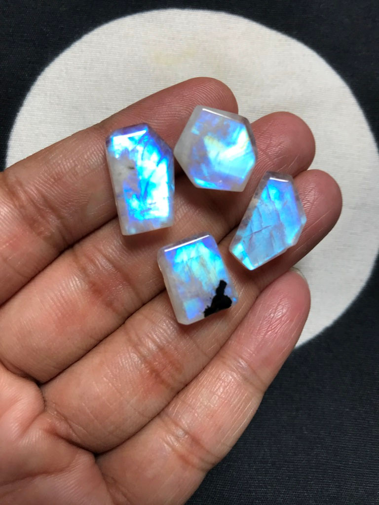 Rainbow Moonstone Faceted Cabochon 4 Piece Size 17-12 MM Approx