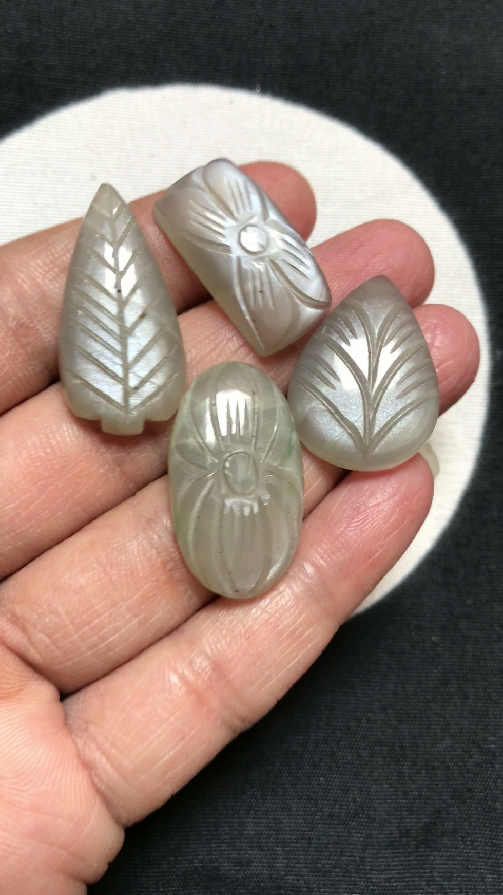 Miniature : Grey Moonstone Carving Cabochon 4 Piece Size 30-23 MM Approx