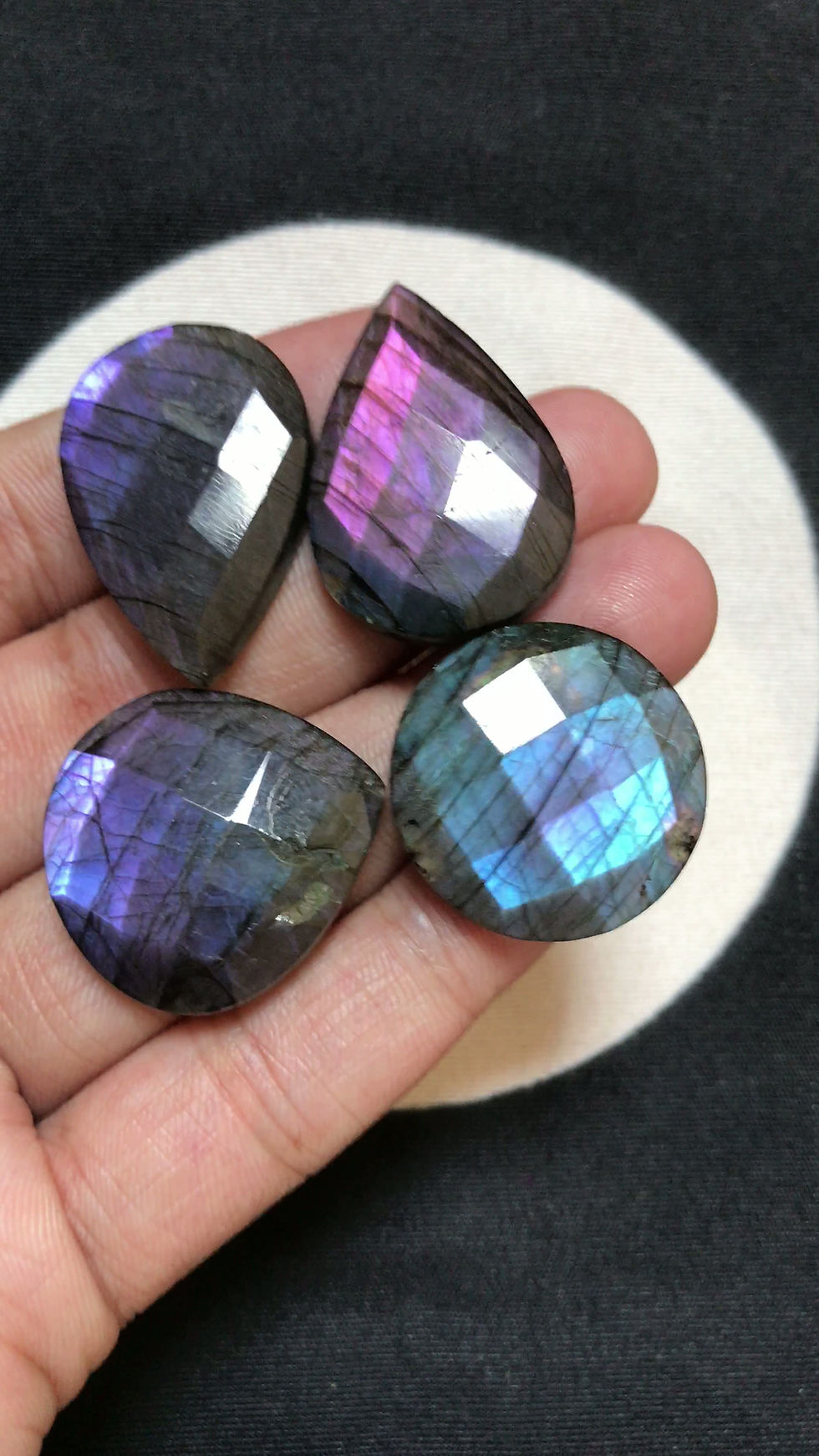 Miniature : Labradorite Faceted Cabochons 4 Piece Size 30-23 MM Approx