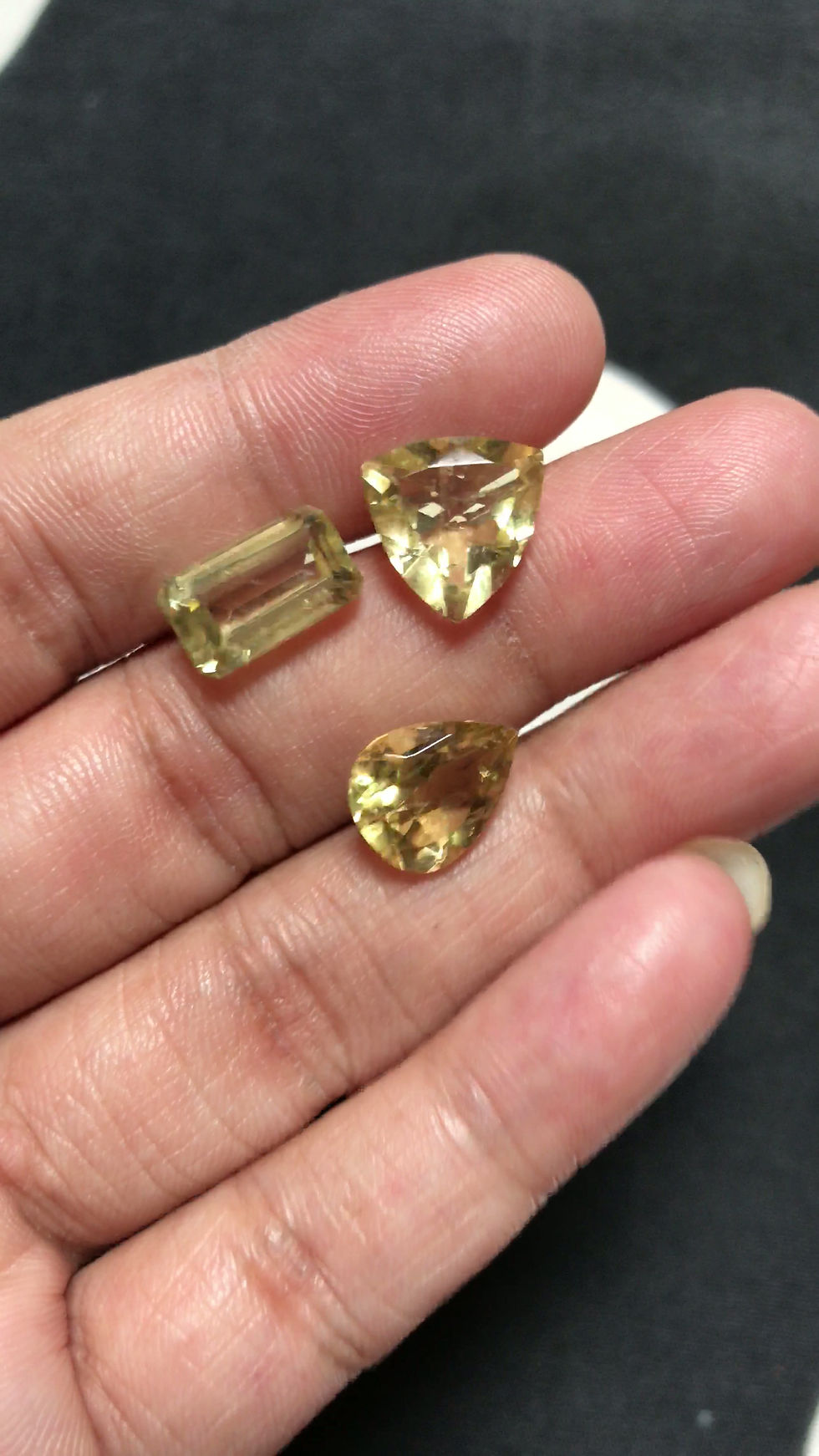 Thumbnail: Lemon Quartz Faceted Cabochon 3 Piece Size 12-11 MM Approx