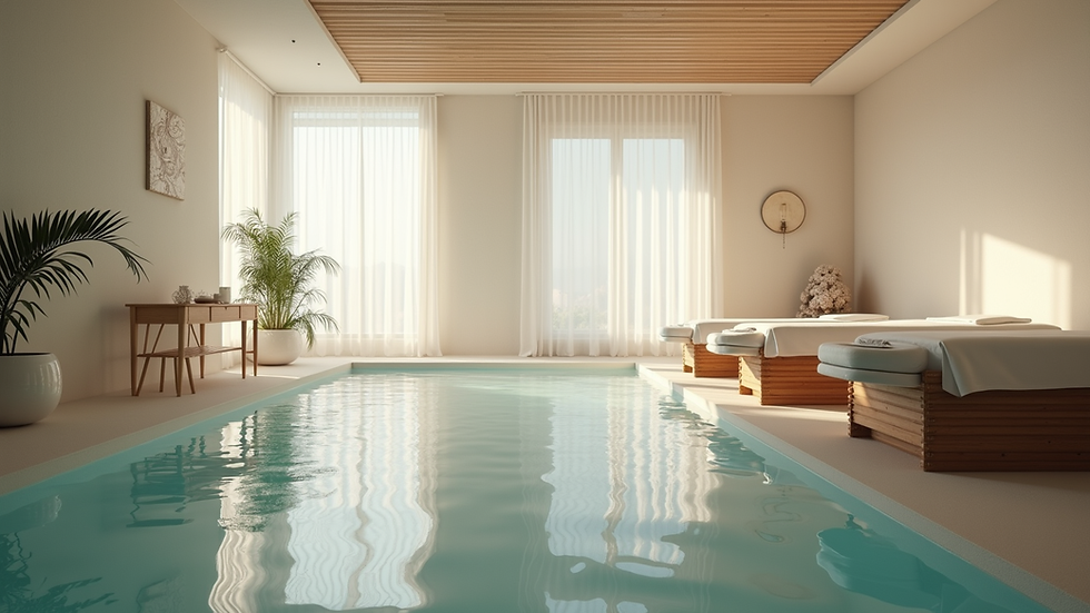 Vue en plongée d’un espace de formation avec tables et matériel de massage