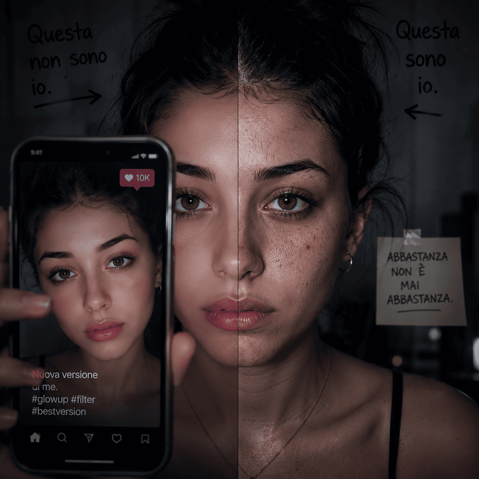 Adolescente confronta il proprio volto con la versione filtrata: la dismorfofobia da filtri raccontata dalla Snapchat dysmorphia