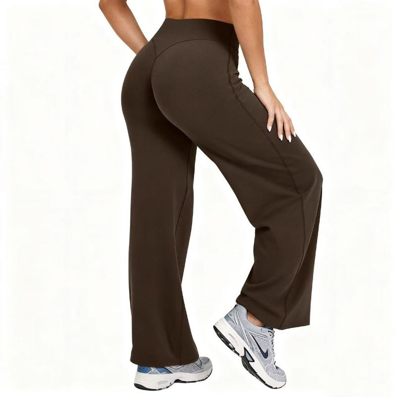 Thumbnail: Women Plus Size Yoga Wide-leg Pants High Waist Stretchy Solid Color Leggings Run