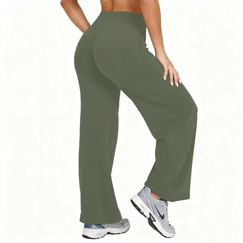 Thumbnail: Women Plus Size Yoga Wide-leg Pants High Waist Stretchy Solid Color Leggings Run