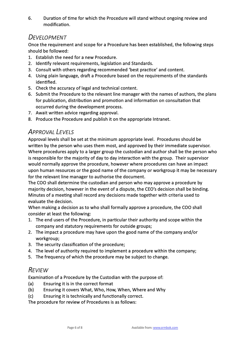 Thumbnail: SRMBOK Procedure Template