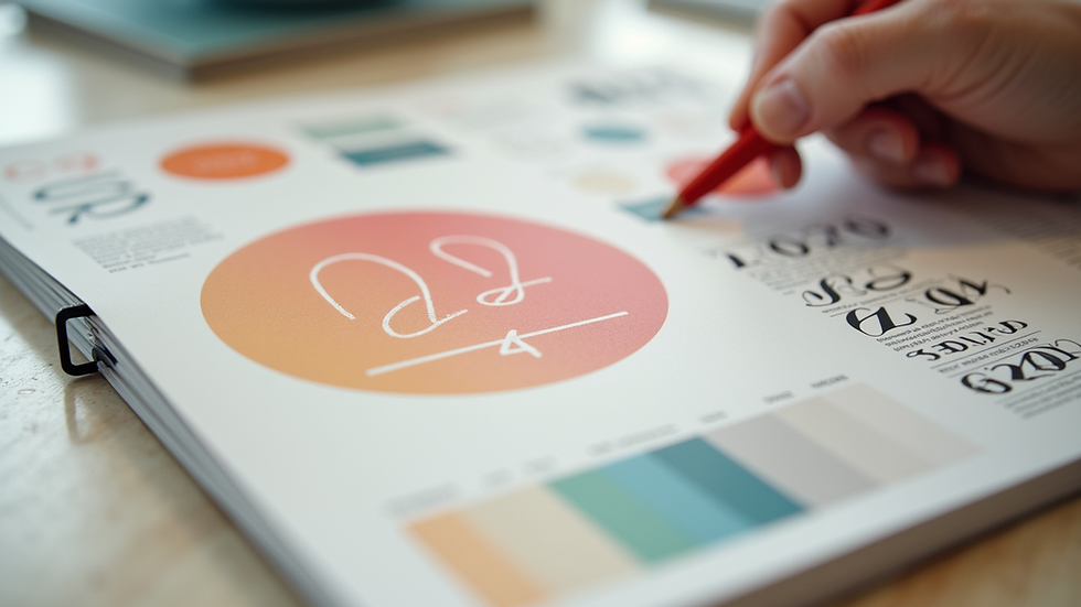 Eye-level view of a branding kit with color swatches and typography samples