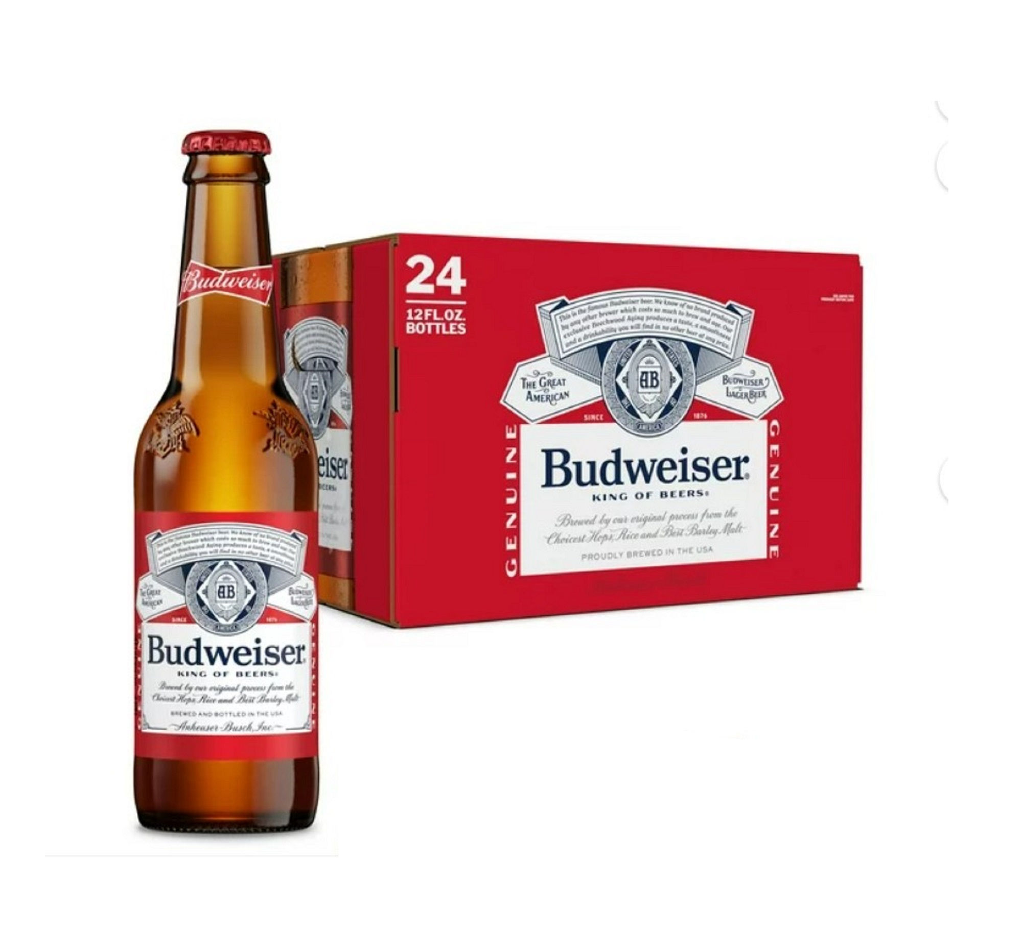 Budweiser Beer, 24 Pack 12 fl oz Glass Bottle