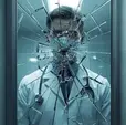 Image of doctor behind shattered mirror.