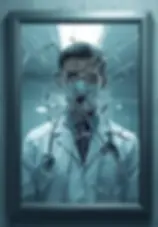 Doctor behind shattered mirror graphic.
