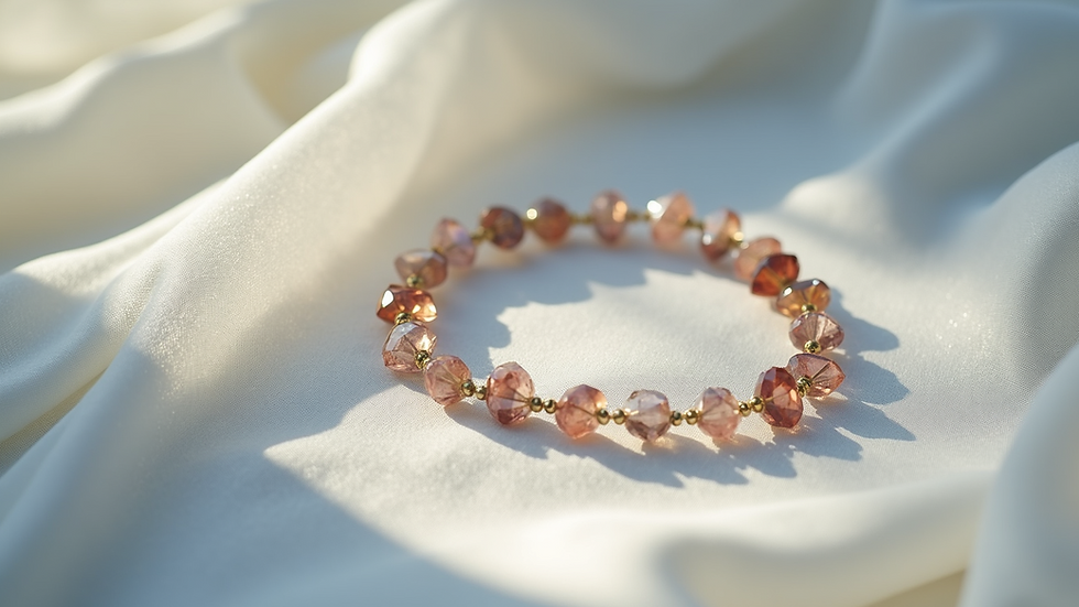 Close-up view of a beautifully arranged circle of crystals on a soft fabric