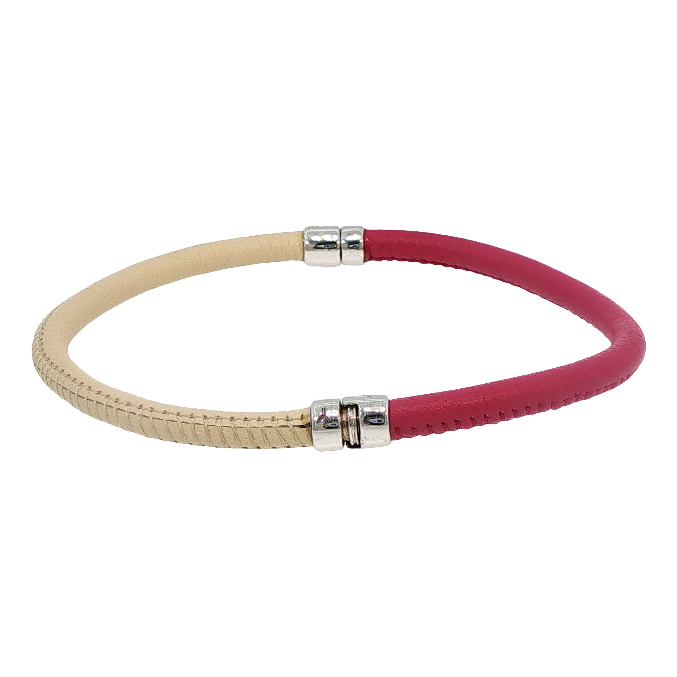 Duo Leather Bracelet - Cream + Pink