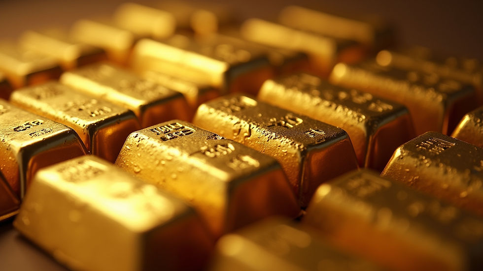 Close-up view of gold bullion bars stacked neatly