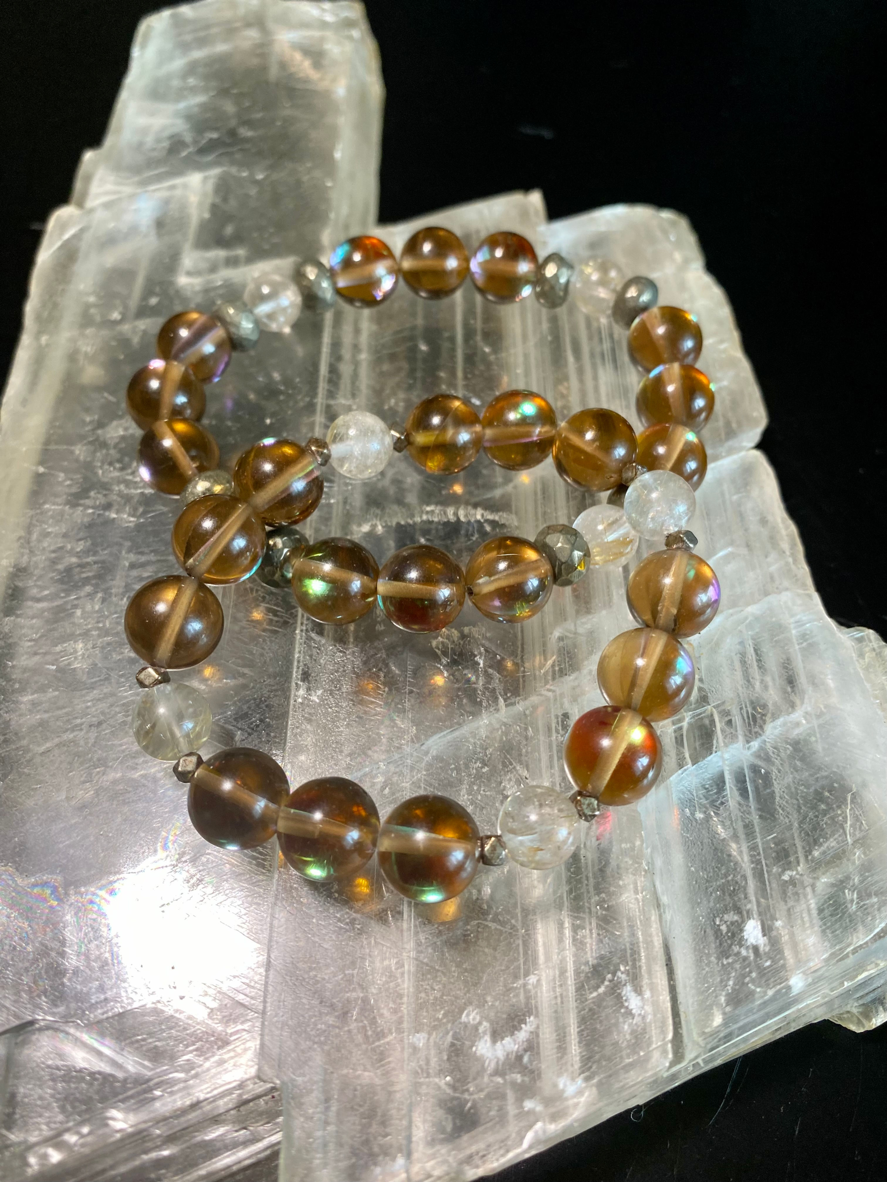 Smokey Aura Quartz With Crystal Quartz Bracelet