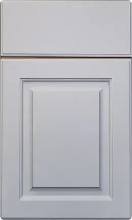 White recessed panel cabinet doors with raised center.