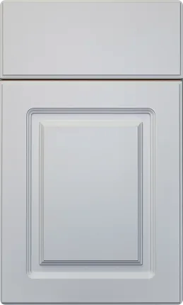 Light gray recessed panel cabinet doors with drawer front