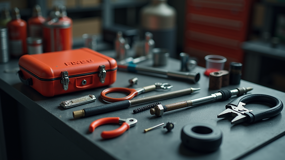 Close-up view of a BDSM safety kit with various tools