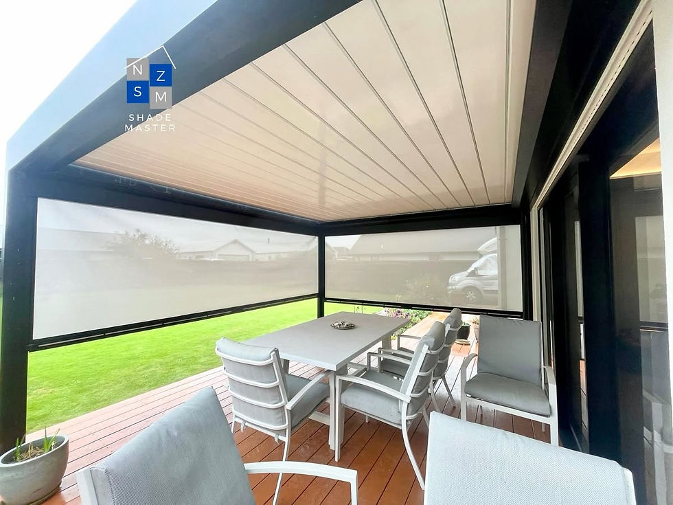 Ziptrak outdoor blind installed on modern patio in Lincoln, Christchurch