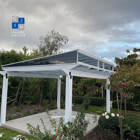 Luxe aluminium pergola upgrade installed by Shade Master in Ilam, Christchurch, fitted seamlessly onto an existing timber frame.