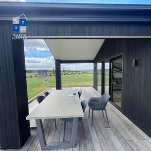 “Colour‑matched Ziptrak® outdoor blind seamlessly integrated into a new build alfresco area in Rolleston, Christchurch.”