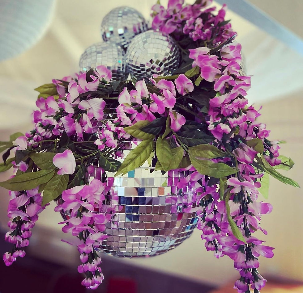 Thumbnail: disco balls with faux flowers wedding