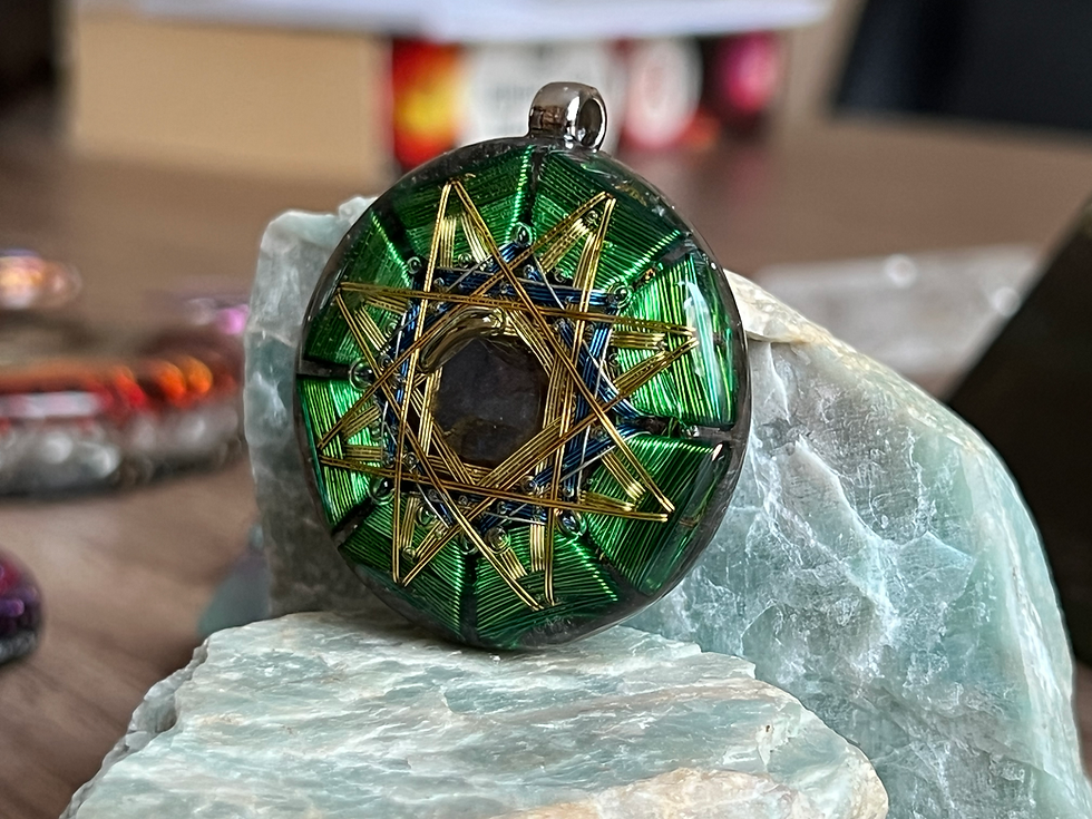 Thumbnail: Labradorite Sacred Geometry Orgonite Pendant, EMF Protection, Energy Amplifier