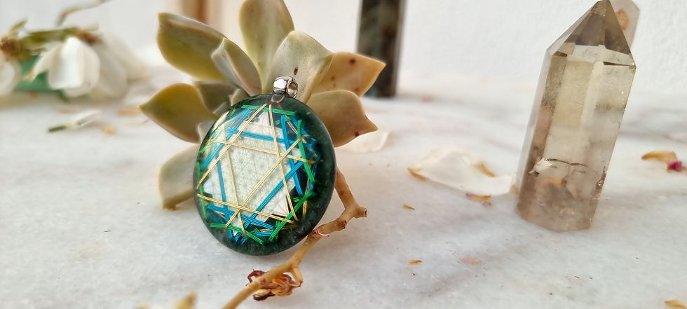 Thumbnail: Chrysocolla & Celestite Orgonite Pendant, High-Frequency Talisman for Stress