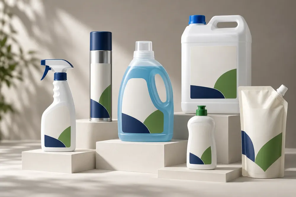 Concept packaging for private-label liquid cleaners, professional cleaning products and aerosols