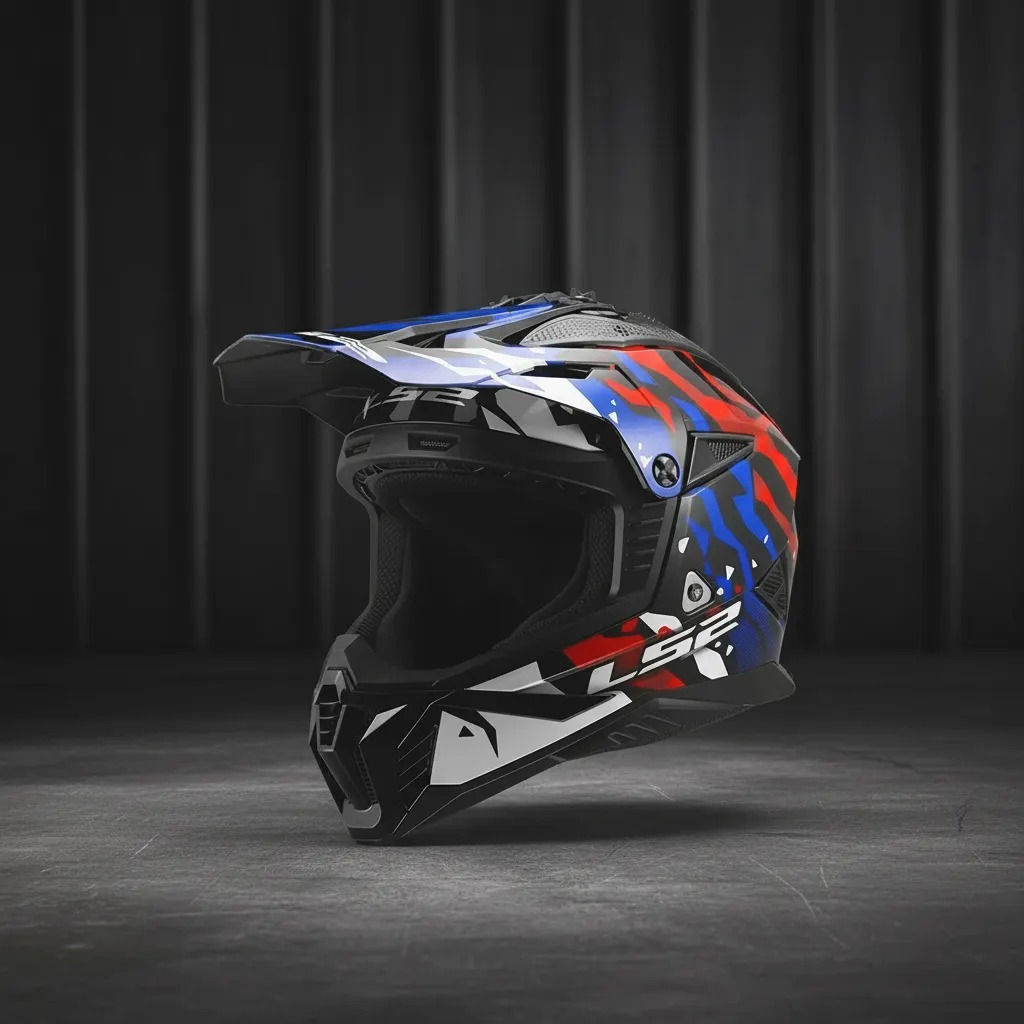 Casco Ls2 Mx708 Fast Ii Grotesk Wh/bl/rd - Mundomotos