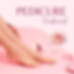Smooth, well-groomed feet and hands on a pink background with flowers and candles, featuring the text "Pedicure Treatment" and a rose illustration.