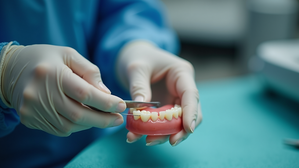 Close-up view of dental technician working on a dental prosthetic