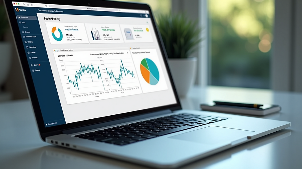 High angle view of a laptop displaying dental lab marketing analytics