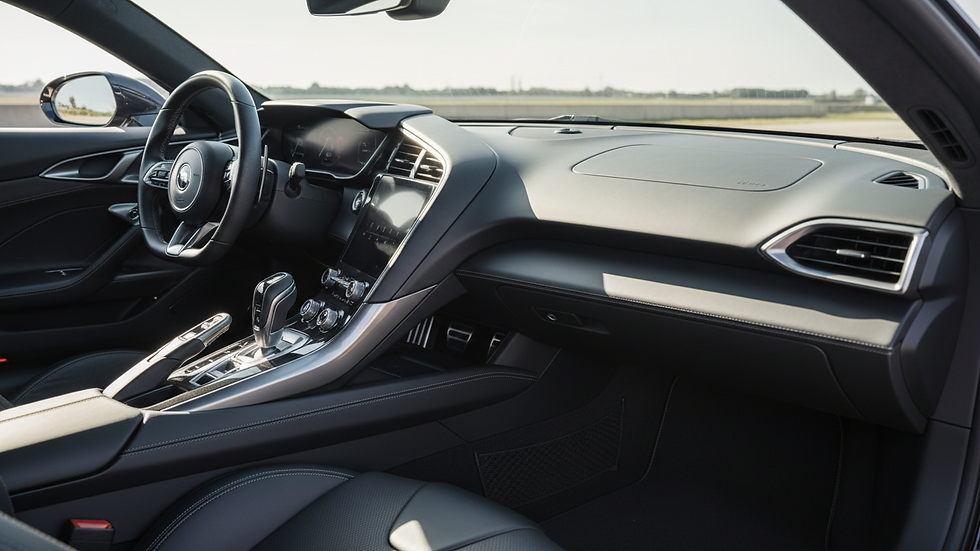 Eye-level view of a clean and shiny car interior after detailing