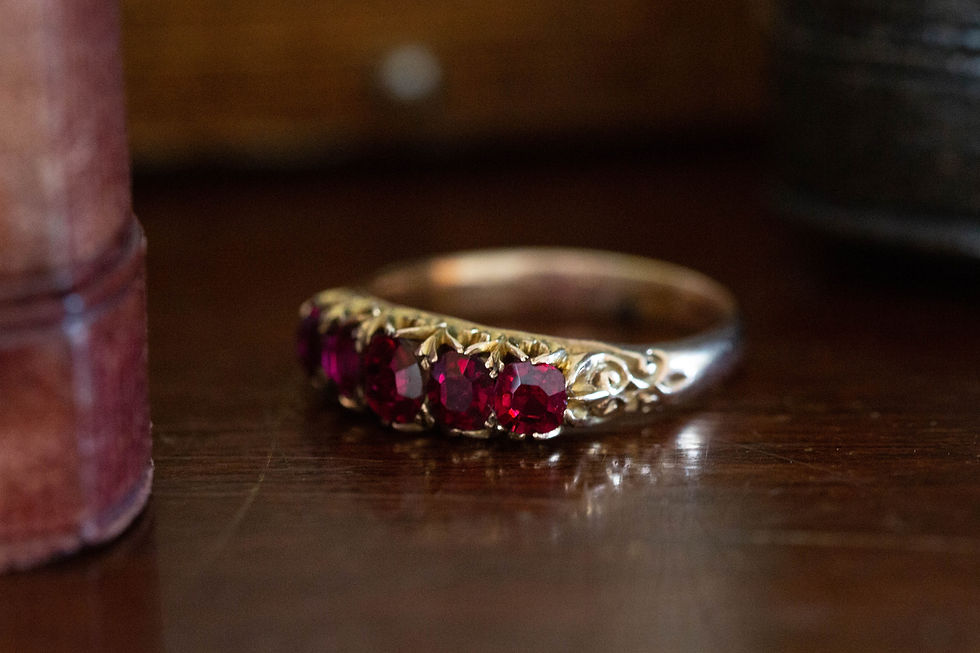 Side view of Ruby Five Stone Ring.