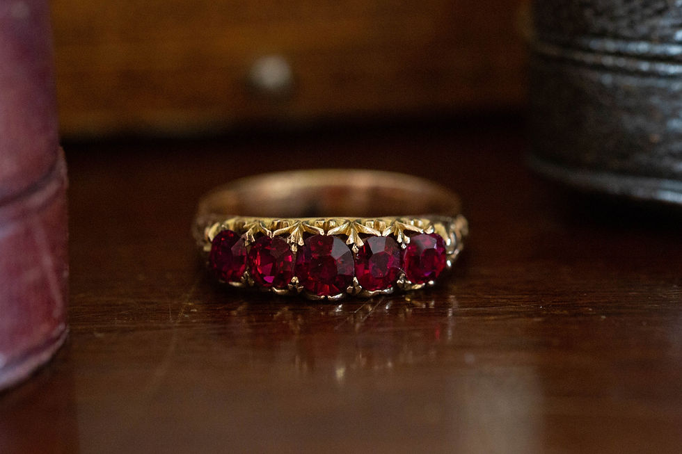 Front view of Ruby Five Stone Ring.