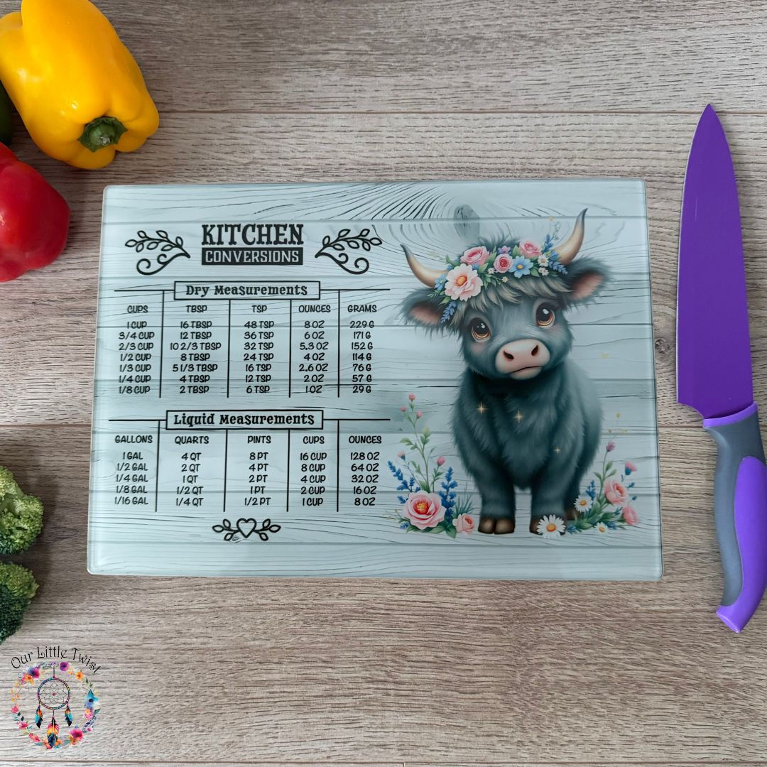 Highland Cow weights Glass Chopping Board/Cutting Board