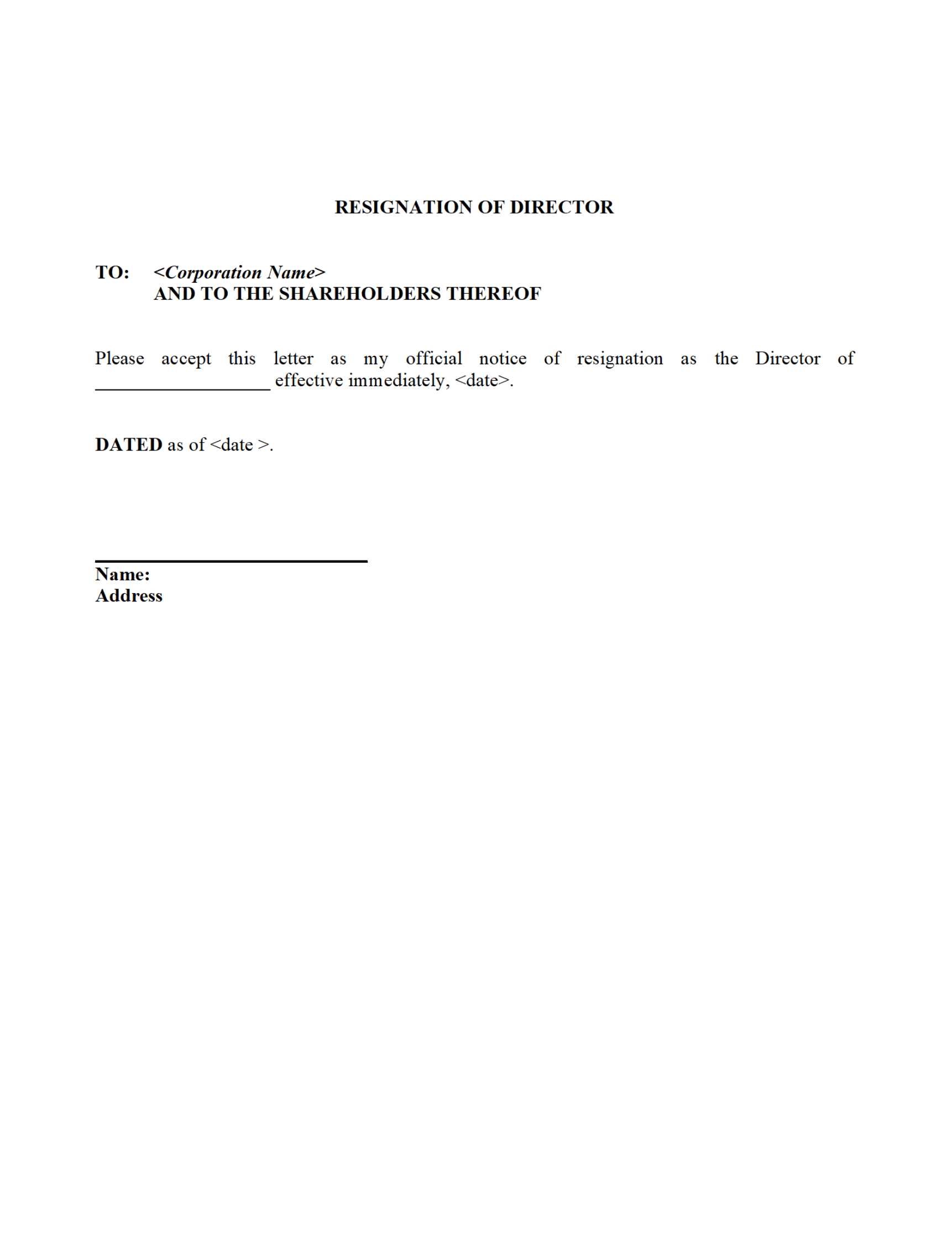 Resolution of Directors - Simple - Generic