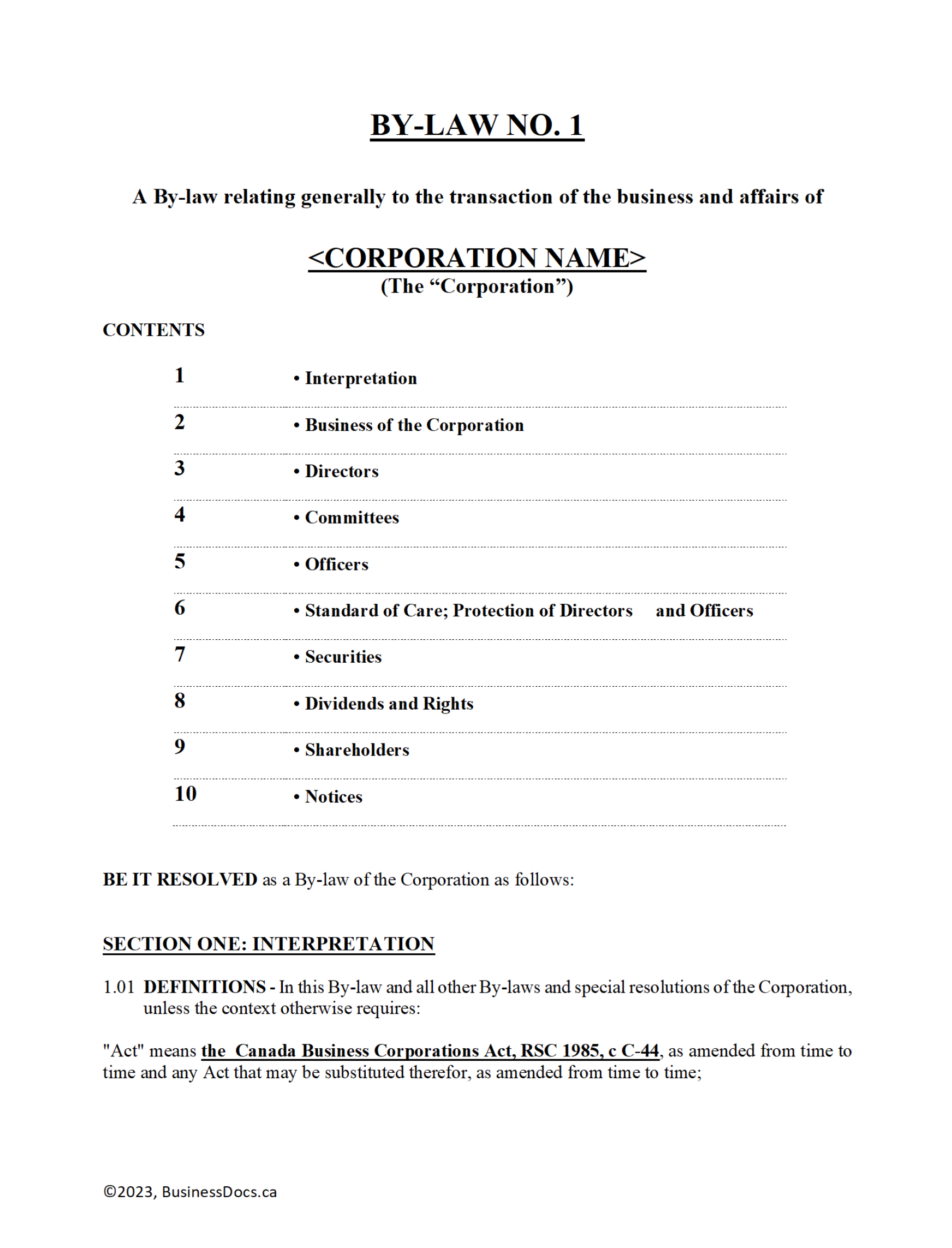 BY-Law No. 1  -Federa