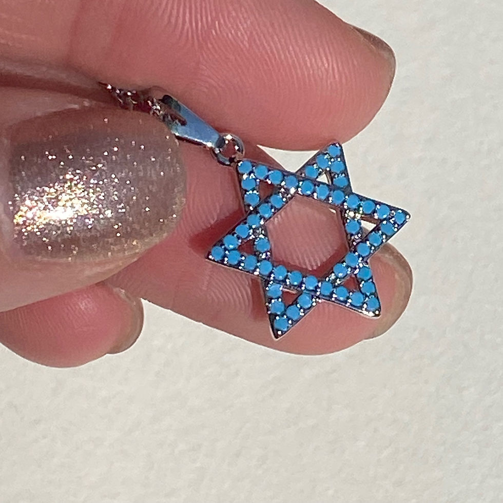 תמונה ממוזערת: שרשרת מגן דוד גדול זרקונים תכלת מוכספת ס.סטיל