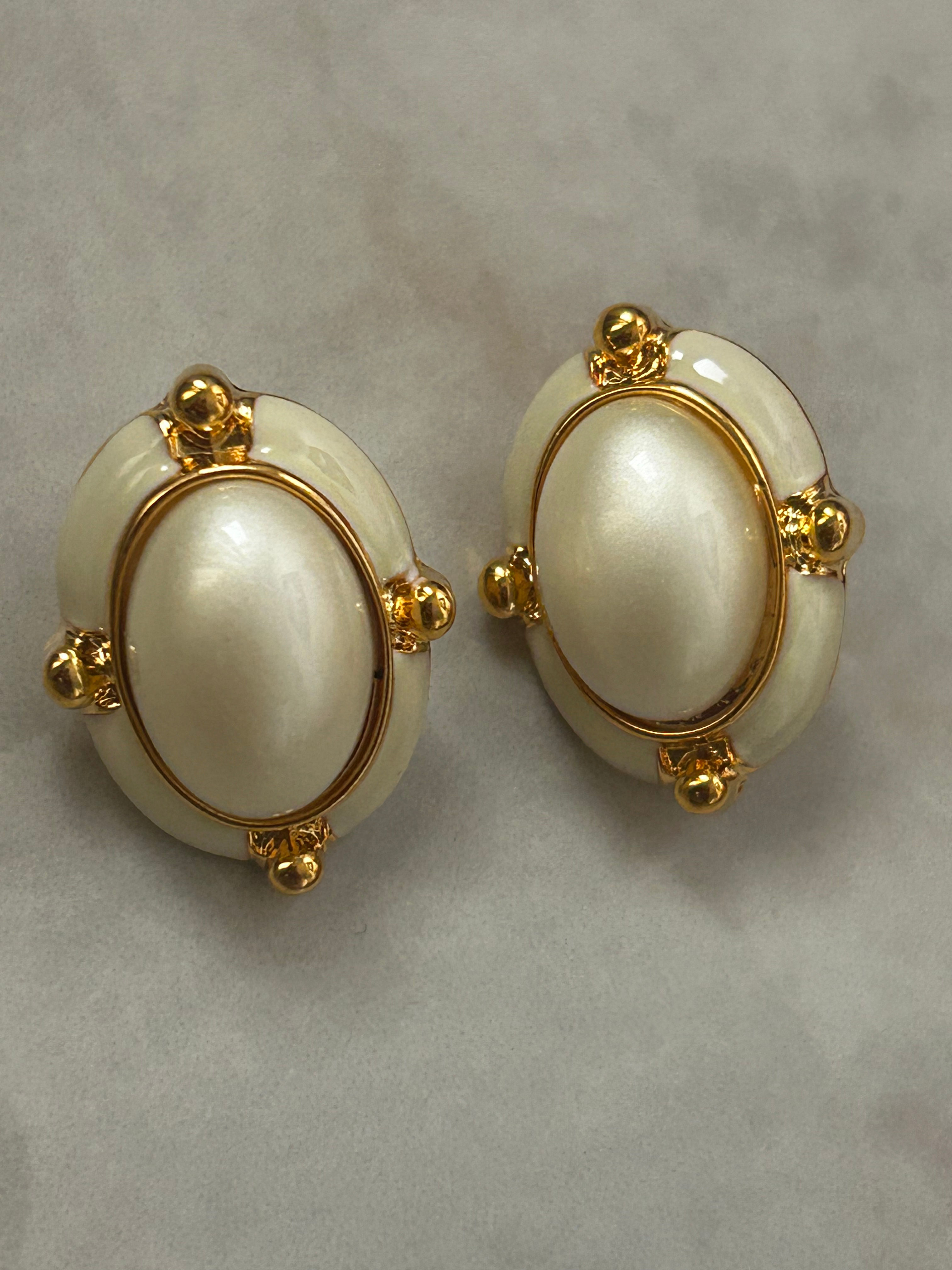 עגילי פנינה אמייל ס.סטיל