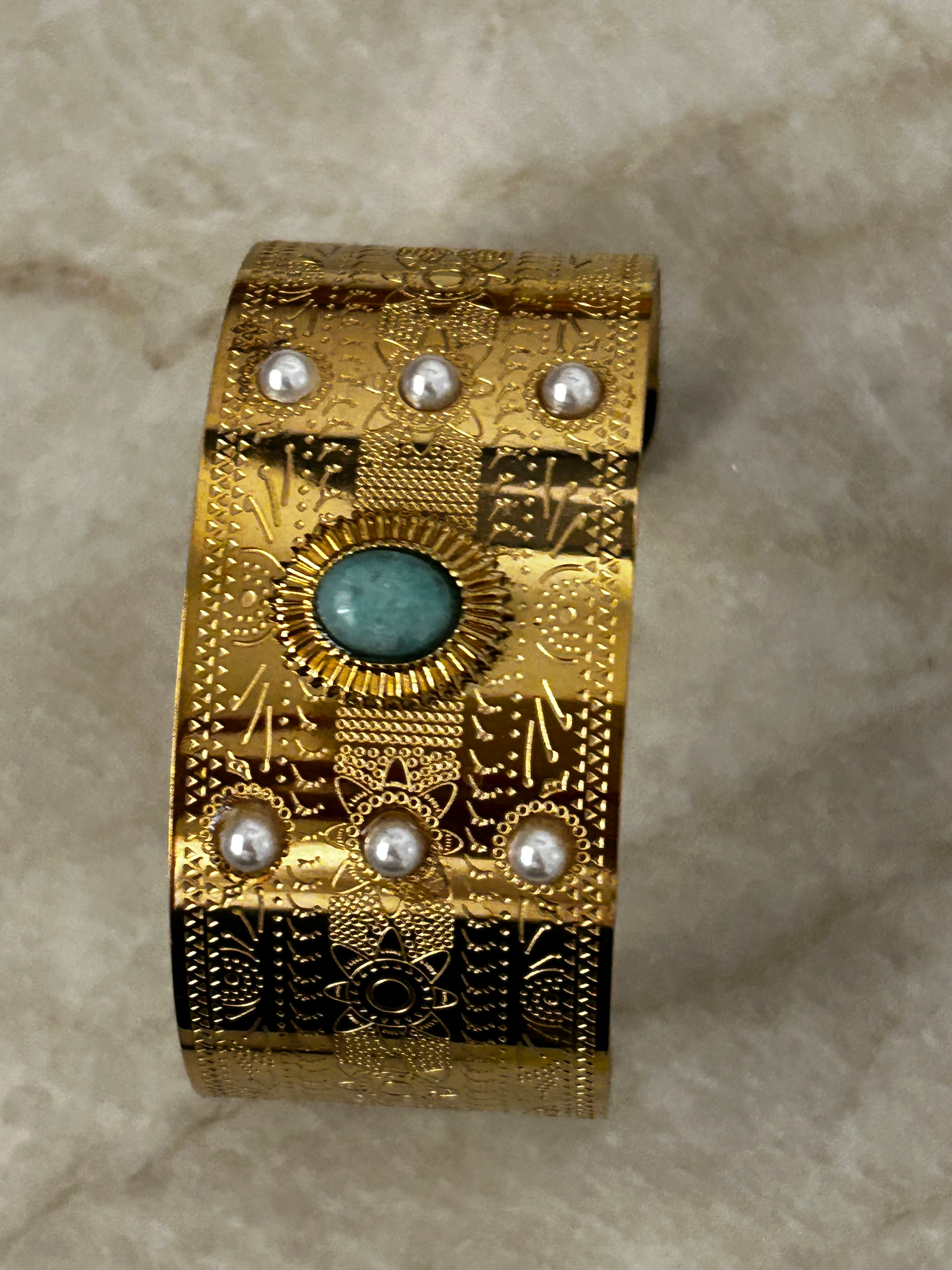 צמיד קשיח אתני טורקיז פנינה ס.סטיל