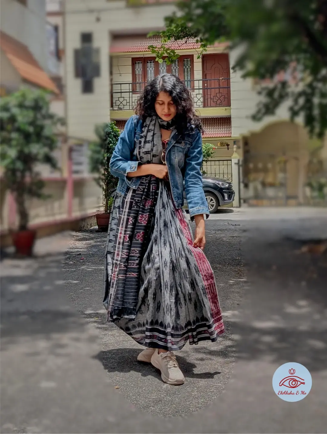 Vidrohini - Black & Red Ikat Cotton Saree