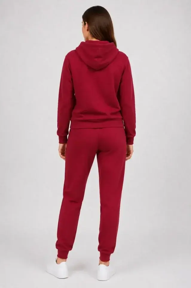 İki,İplik,Kapüşonlu,Kanguru,Cepli,Jogger,Alt,Üst,Eşofman,Takımı,-,Bordo