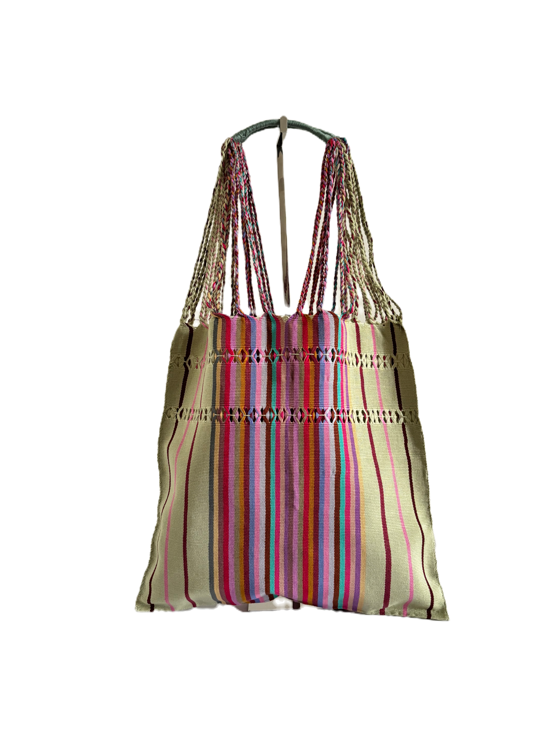 Green tote bag with stripes