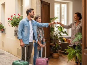 Taxe de séjour Airbnb 2026 : voyageurs accueillis dans une location meublée de courte durée