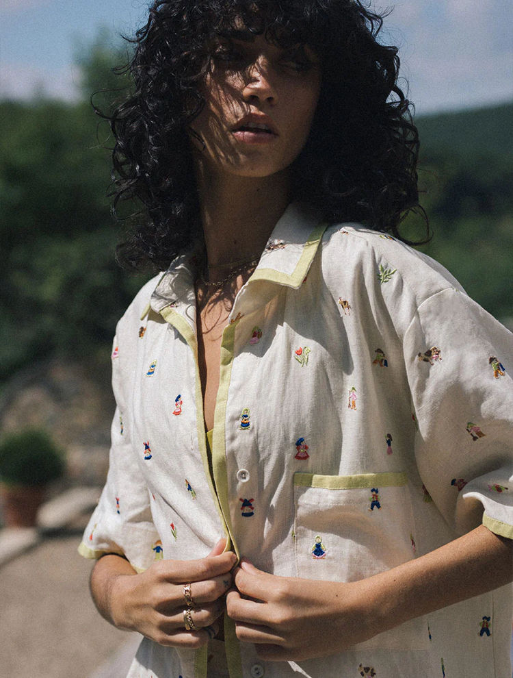 Thumbnail: Soleil Soleil // Ecru Embroidered Fellow Darcy Shirt 
