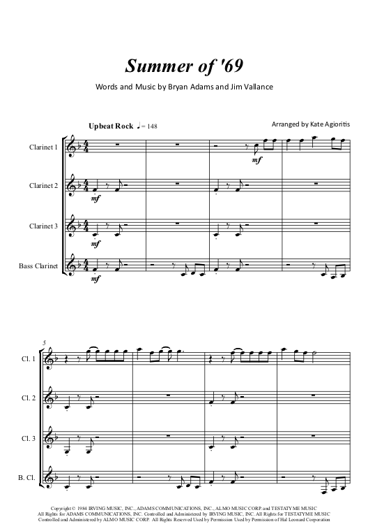 Thumbnail: Summer of '69 - Clarinet Quartet
