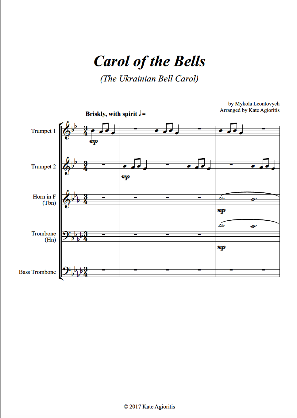 Thumbnail: Carol of the Bells (Ukrainian Bell Carol) - Brass Quartet