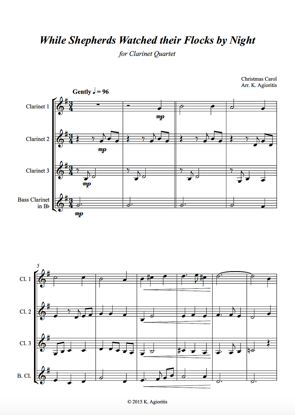 Thumbnail: While Shepherds Watched their Flocks by Night - Clarinet Quartet