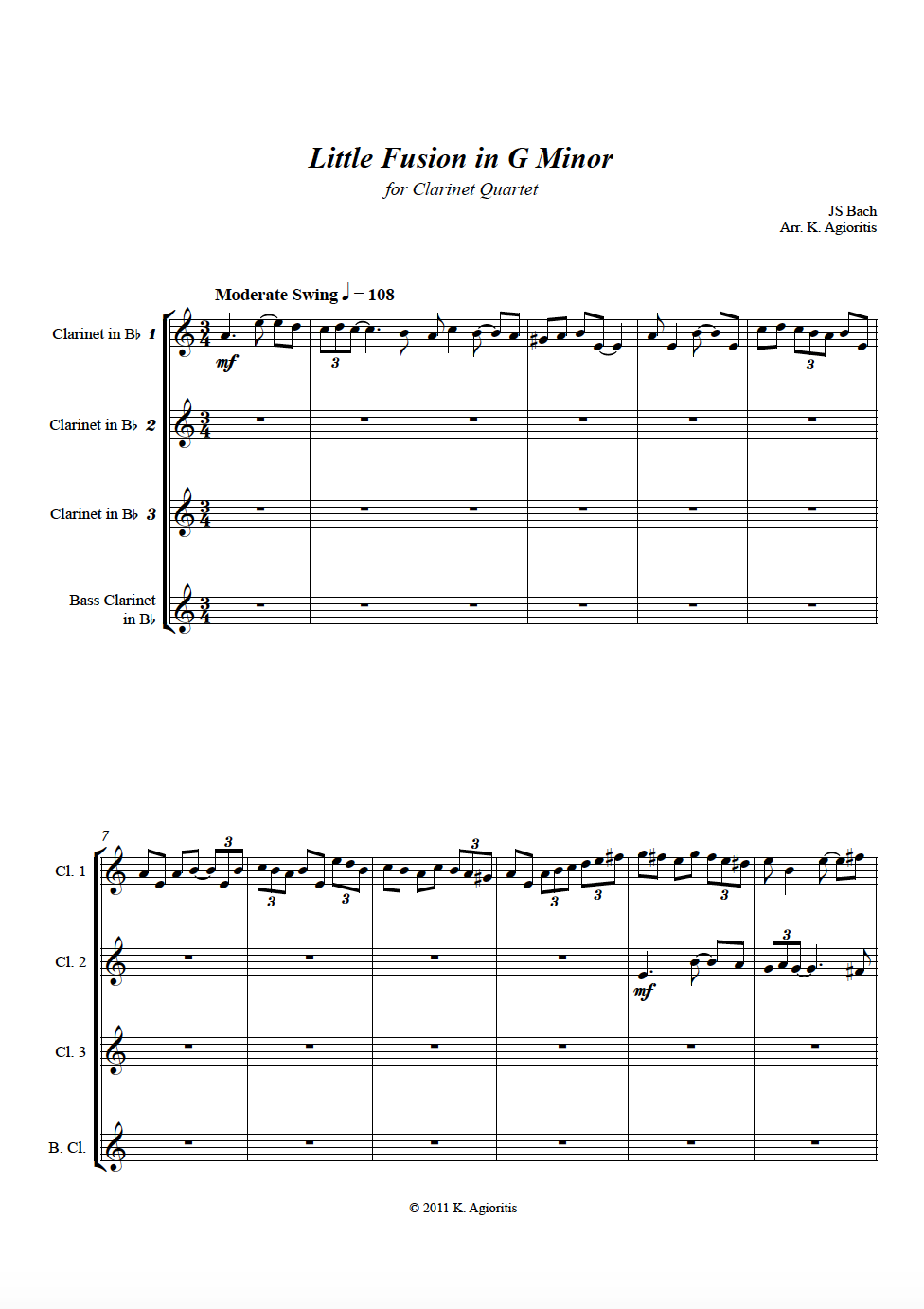 Thumbnail: Little Fusion in G Minor - Clarinet Quartet