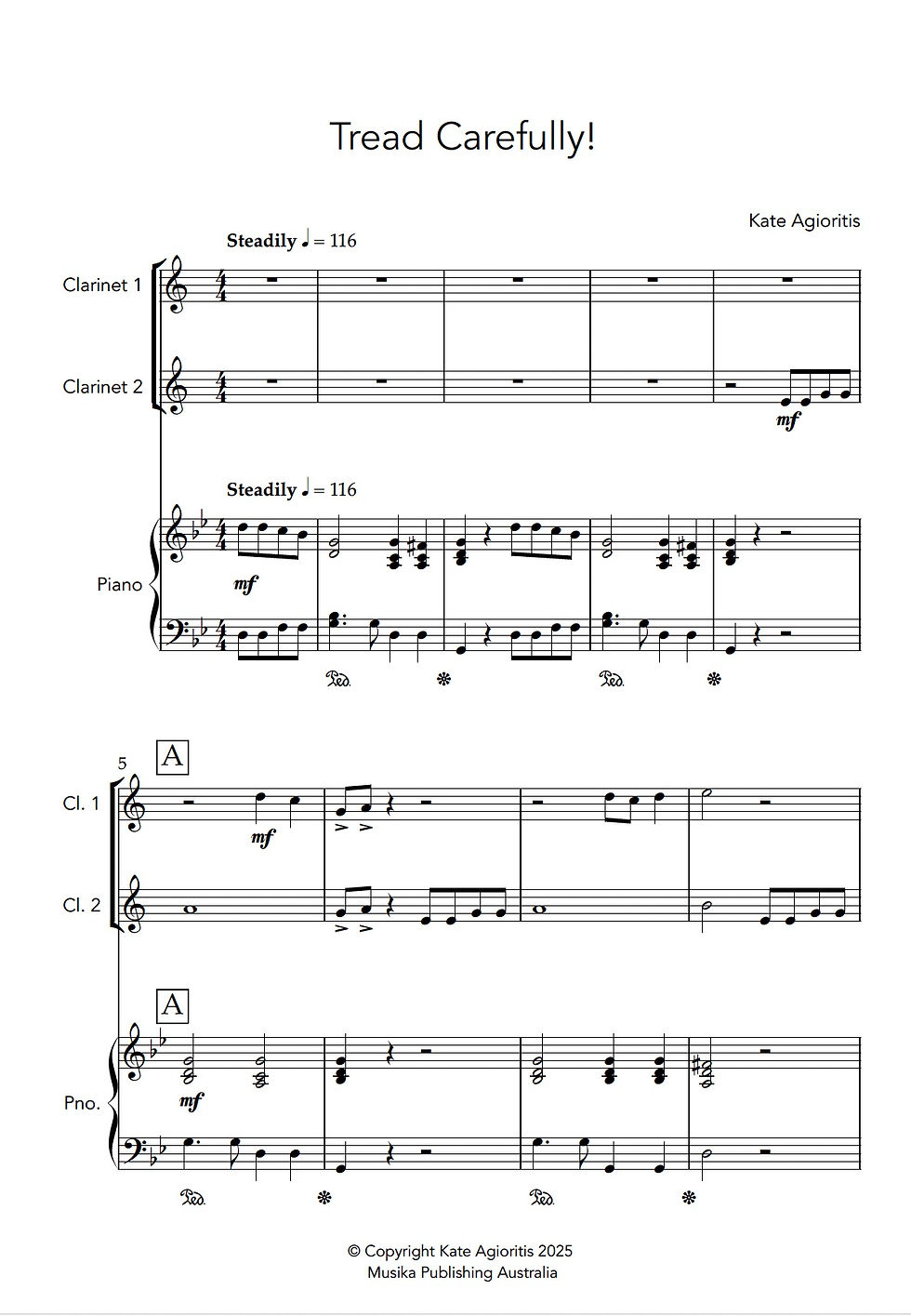 Thumbnail: Tread Carefully - Clarinet Duet with Piano Accompaniment